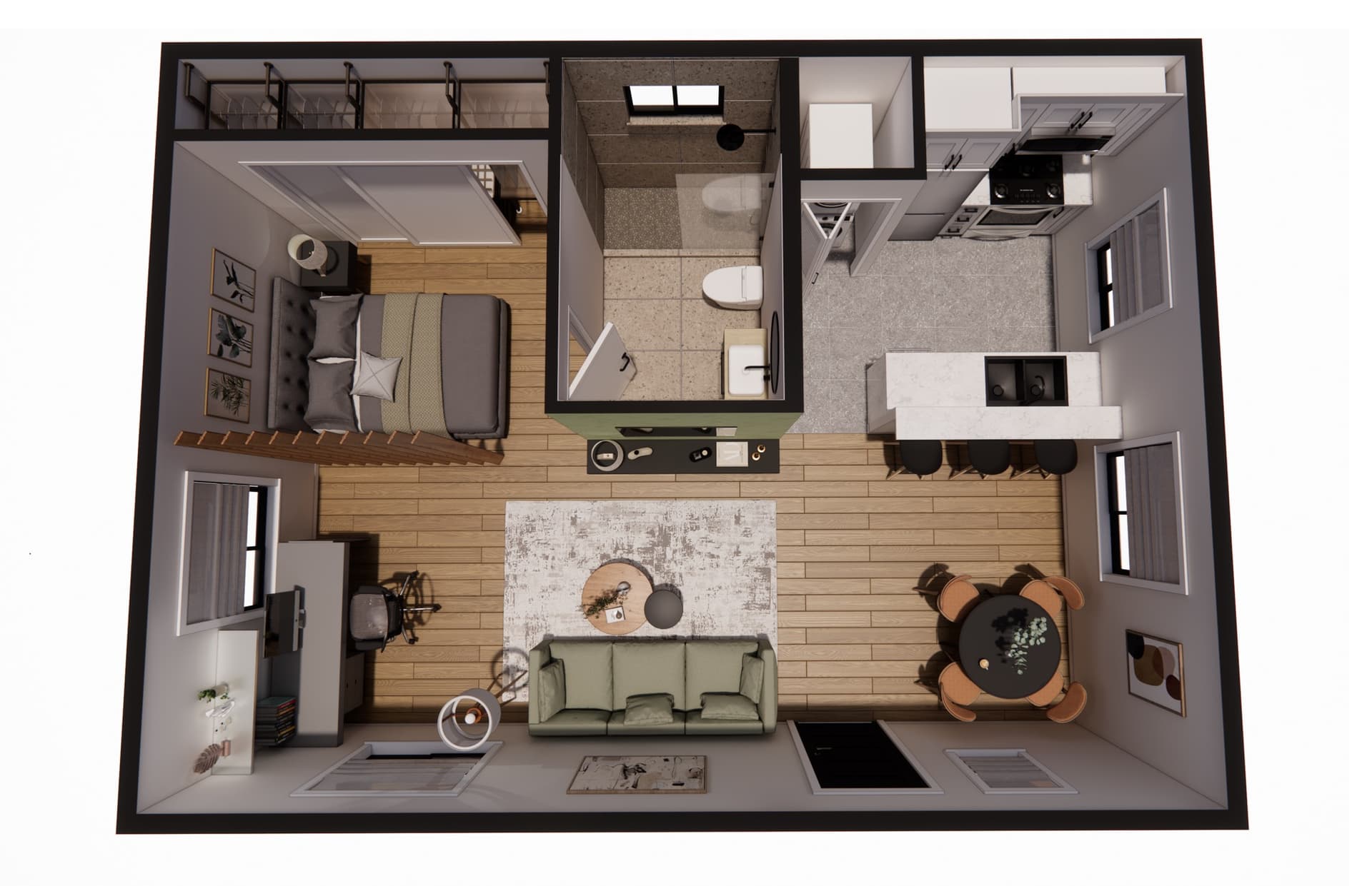 The 600 — 3D floor plan (Option 1)